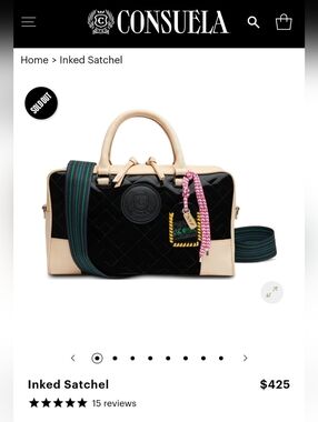Consuela Inked Satchel in Black and Cream with Striped Strap